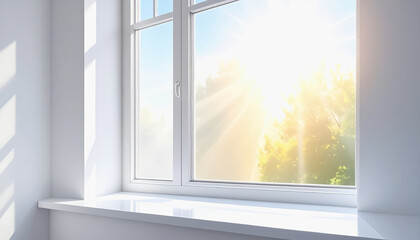 Window with sunlight shining through it highlighting a sparkling surface with streak-free shine and minimal view