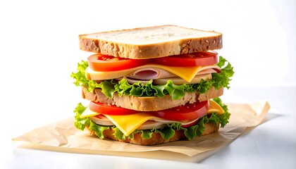 Delectable Double Decker Sandwich with Cheese, Turkey, Lettuce and Tomato