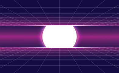 Futuristic Neon Grid Background: Abstract Sci-Fi Stage with a Glowing Blue Circle, Ideal for Technology, Virtual Reality, and Cyberpunk Design.
