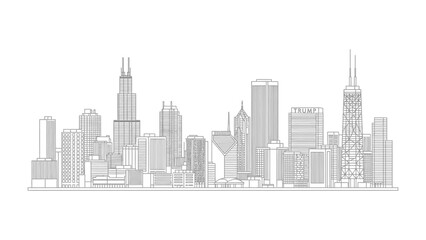 Cityscape Sketch: An illustrative depiction of an urban panorama, featuring an array of towering buildings and architectural marvels.