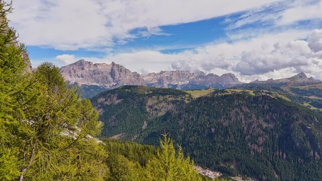 Beautiful Dolomites mountains Italy. Alta Badia, Alto Adige, Val Gardena in Dolomites Mountains. Gardena Pass in the Bolzano province. Dolomites. Sassongher Mountain peak Furcela de Ciampei 