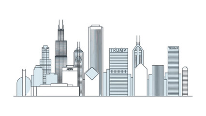 Fototapeta premium Cityscape Silhouette: An architectural line-up showcasing iconic skyscrapers and buildings. Reflecting the urban landscape and design.