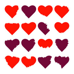 Set of ripped hearts. Torn paper hearts. Elements for cards, scrapbooking, stickers for Valentine's Day, and Singles' Day. Broken heart concept.