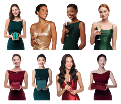 PNG Elegant women celebrating together, element set on transparent background