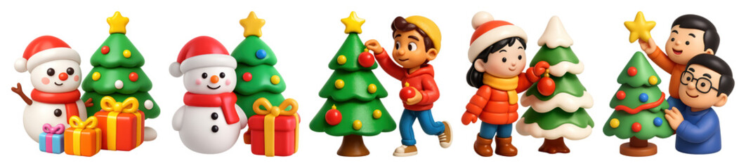 Fototapeta premium PNG Festive holiday decorations and joy, element set on transparent background