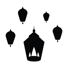 Floating Sky Lanterns Over Temple Silhouette Minimal Vector