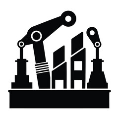 Futuristic Factory Silhouette with Robotic Arms Vector Art 
