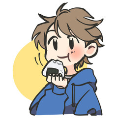 おにぎりを食べる男の子