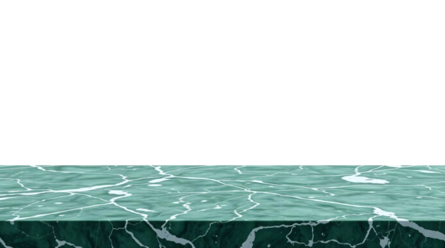 Empty green marble table isolated on transparent background