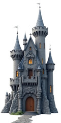 Fantasy castle illustration with towers and stone facade