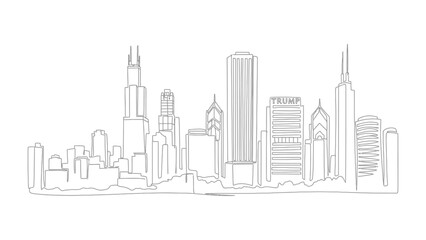 Fototapeta premium Chicago Cityscape: Architectural sketch of skyscrapers, creating a dynamic urban silhouette with towering structures against the backdrop of the city.