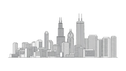 Fototapeta premium Urban Skyline Silhouette: A clean, minimalist line drawing captures the essence of a modern city skyline, showcasing a blend of architectural styles. 