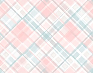 Soft pastel-colored diagonal grid pattern forming a seamless repeating design. Squares are layered in pink, teal, and white