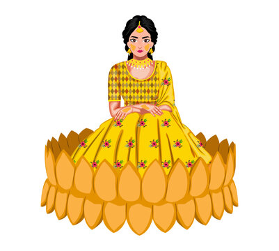 Haldi bride sitting in urli tub vector illustration
