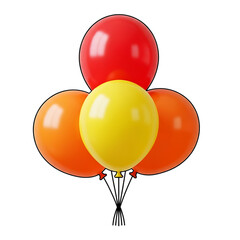 Red Yellow and Orange Balloons, Grouped Together, isolated on white or transparent background. PNG
