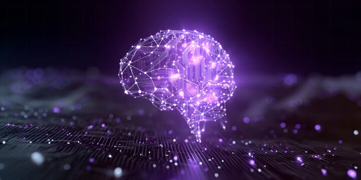 Glowing digital mesh representing artificial intelligence hovers above a patterned surface - Powered by Adobe