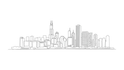 Fototapeta premium Cityscape Skyline: A minimalist monochrome sketch of a towering city skyline, its intricate architectural details rendered in clean lines, creating a sense of urban elegance and modern grandeur.