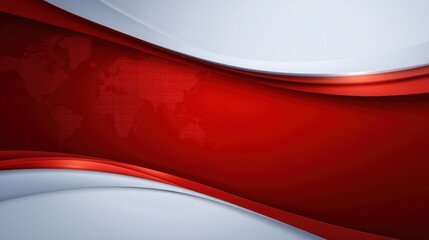 Breaking News Banner, Abstract red and white wavy background with a world map outline.