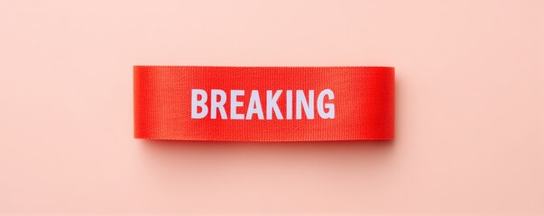 Breaking News Banner, Red banner with "BREAKING" text on a soft pink background.