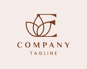 Letter E Elegant Lotus Flower Logo Design