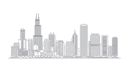 Fototapeta premium Urban Skyline: A detailed monochrome line drawing of a bustling cityscape showcases the architectural marvels. It conveys a sense of grandeur and precision.