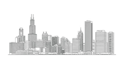 Chicago Cityscape: Architectural sketch of the iconic Chicago skyline, capturing the city's modern and urban landscape. The drawing presents an artistic view of skyscrapers and buildings.