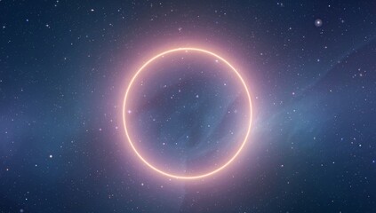 Obraz premium Celestial Glow. A Luminous Ring Amidst a Starry Nebula, An Ethereal Abstraction.