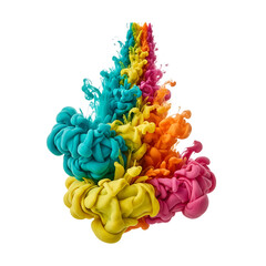 Vibrant Rainbow Ink Cloud, Swirling in Water with Abstract Forms, isolated on white or transparent background. PNG