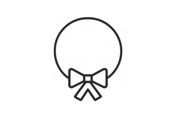 Christmas wreath outline icon with bow, symbol of winter holidays and seasonal celebration, transparent background