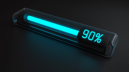 3D render of a stylized energy bar loading bar that is exactly full. Completion, near success, power level