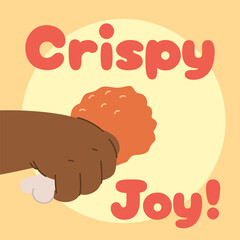 Hand of black child takes a golden chicken nugget on a colored background. Fast food, comfort food