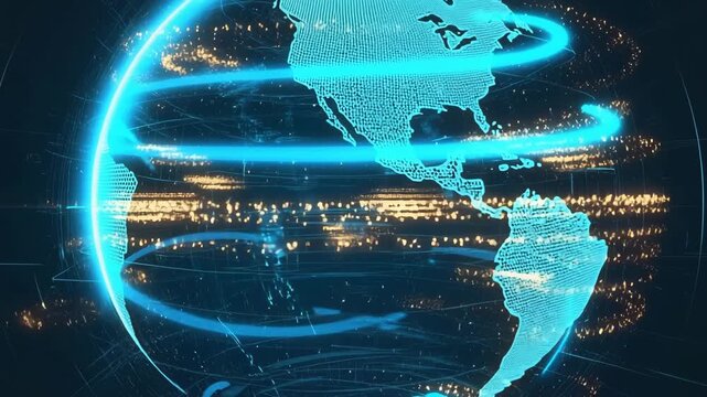 Digital Earth Globe Futuristic Network Visualization and Data Lights