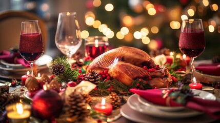 七面鳥の丸焼きがメインの豪華なクリスマスディナー