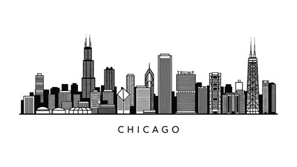 Chicago Cityscape Skyline: A striking illustration of Chicago's iconic skyline, showcasing its renowned skyscrapers and architectural marvels. capturing the urban landscape and modern design.