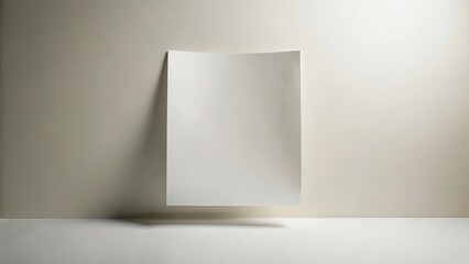 Blank sheet of paper leaning against a wall, subtle shadows cast, minimalist design, clean background, simple composition, neutral color palette, modern aesthetic, subtle texture