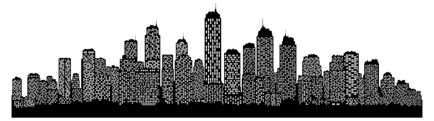 black and white city silhouette or panorama without background
