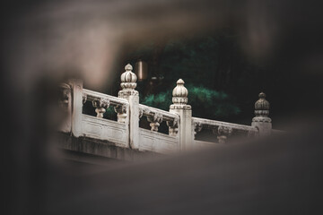 Close-up view of ancient details of a structure in Beijing, China, at the Summer Palace. The...