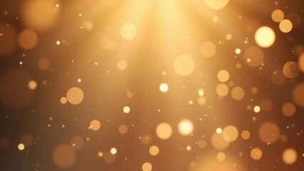 Golden glitter particles sparkling on dark surface under warm bokeh lights with copyspace, concept of luxury celebration, award ceremony, festive elegance