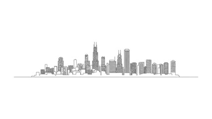 Naklejka premium Cityscape Silhouette: A sleek, modern outline of a bustling city skyline, showcasing iconic architecture and a sense of urban dynamism.