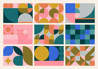 Set of colorful geometric abstract backgrounds in modern style