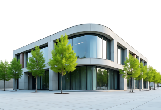 Modern building with trees and large windows - Powered by Adobe