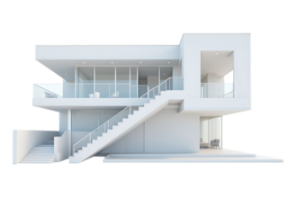 Modern white house with glass windows and stairs