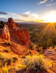Sunset Over Red Rock Formations in Utah Desert Landscape.