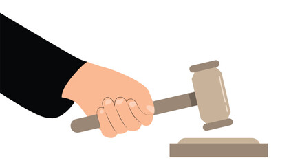 Hand of a Judge with a Hammer Isolated on White. Law and justice, people at work vector art