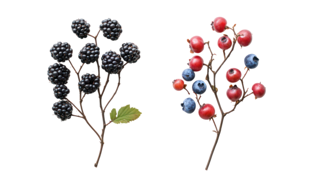 Two branches with berries isolated on transparent background