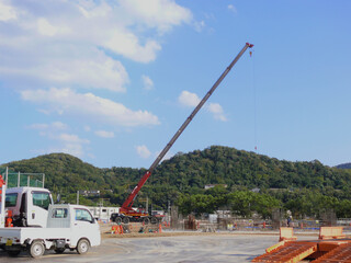 A panoramic view of the construction site within the forest of the public sports park.