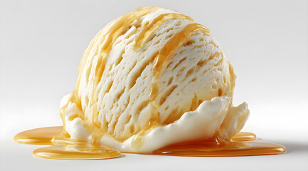Indulge in a scoop of vanilla ice cream, drizzled with luscious caramel for a sweet treat that melts in your mouth, perfect for dessert cravings
