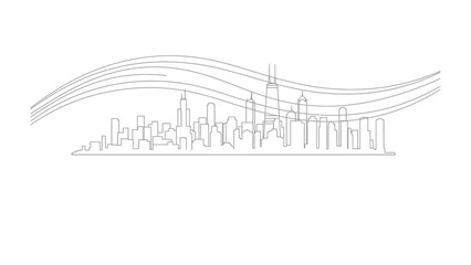 Cityscape Silhouette: A minimalist, artistic line drawing of a cityscape silhouette, showcasing the skyline against a flowing, abstract backdrop.