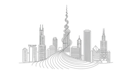 Fototapeta premium Urban Symphony: A striking illustration of a dynamic cityscape, where architectural marvels converge in a dance of lines and forms, creating an artistic vision of metropolitan grandeur.