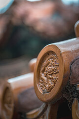 Close-up details of an ancient building in Beijing, China's Summer Palace. The ornate structure shows architectural beauty.